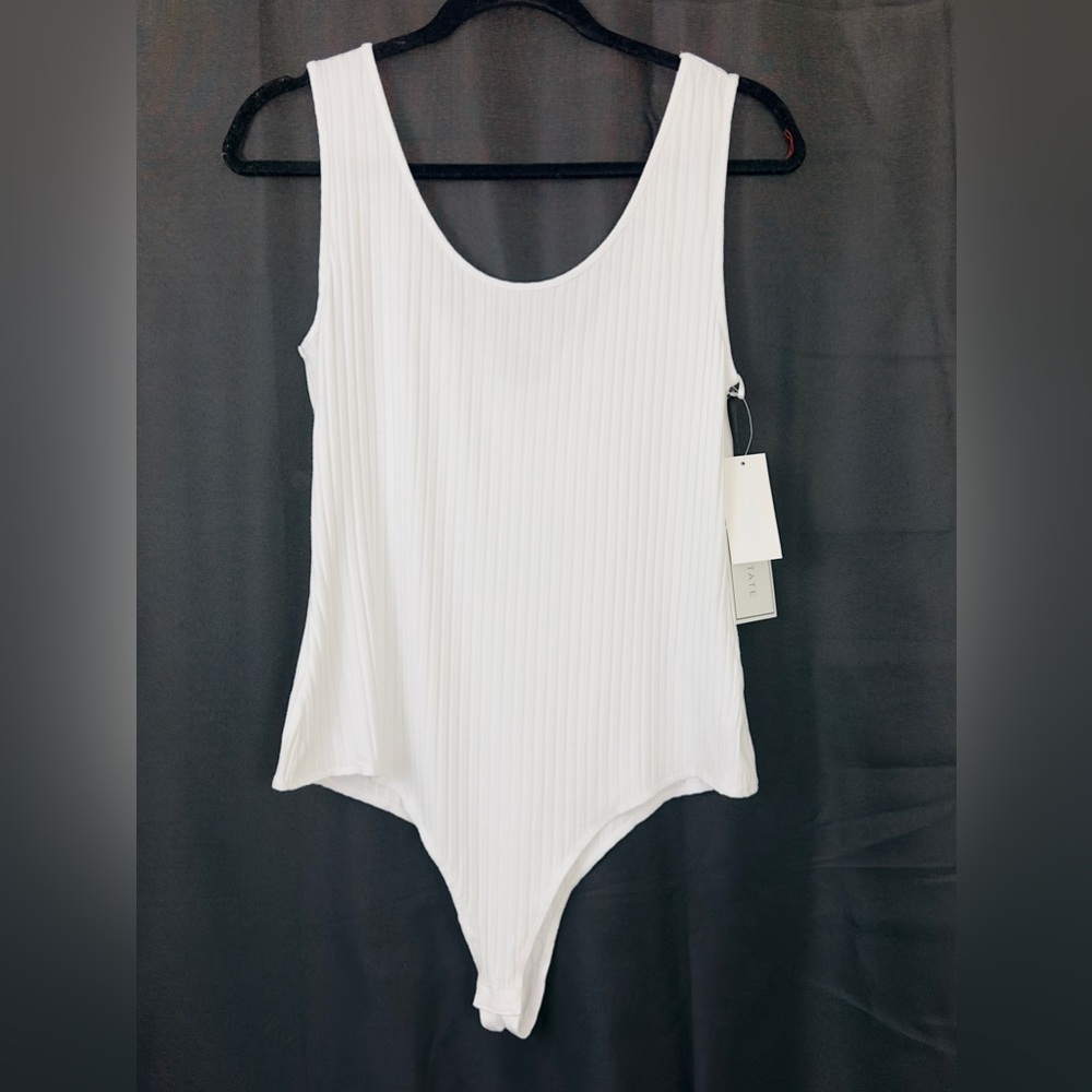 1. State - Ultra White Ribbed Scoop Neck Thong Bodysuit Large   New with…